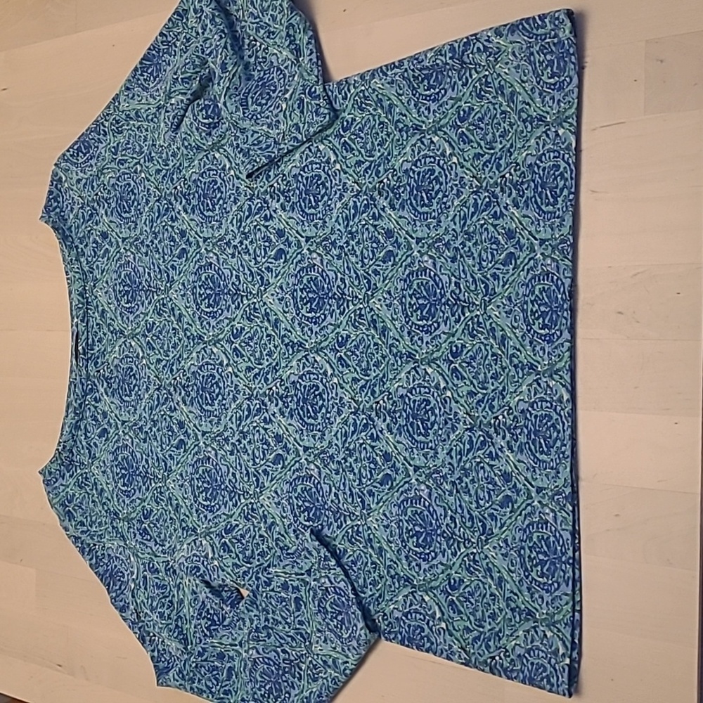 EUC Talbots Blue Patterned Boat Neck Cotton/Modal Blend Top - Picture 10 of 11